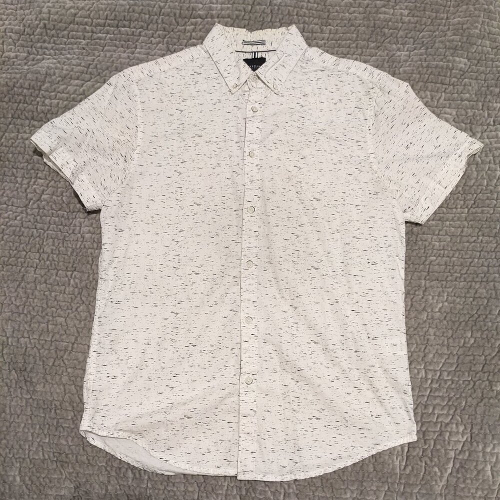 Denim & Flower men's Small white pattern slim fit short-sleeve button-up shirt